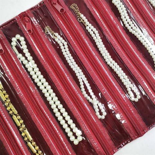 Travel Jewelry Roll Bag Portable Organizer Pouch With Grids&PVC Cover Storage Bags for Necklace