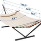 TegerDeger 12FT 2 Person Hammock with Stand Included 55 x 79IN Large Hammock 450LB Capacity with Hardwood Spreader Bar & Nylon Rope for Outside, Patio, Garden, Backyard, Beach, Poolside - Beige
