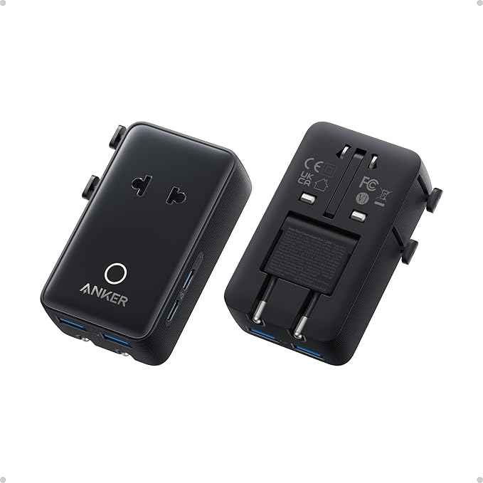 Anker Nano Travel Adapter, 5-Port Power Adapter with 1× 2-Pin AC, 2 USB A, 2 USB C for 20W, Smart Temperature Control, Works in 200+ Countries, Not a Voltage Converter, Travel Essentials (1-Pack)
