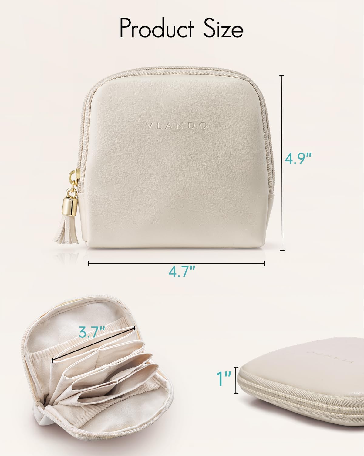 Vlando Small Travel Jewelry Case,Travel Gifts for Women,Jewelry Pouch Bags with Zipper,Velvet Jewelry Organizer Storage Bag for Bracelet Rings Earring-Cream White