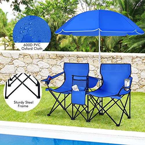 Double Camping Chair with Umbrella