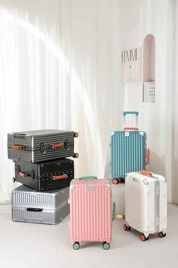 HotWay Carry On Luggage with Leather Handle, PC Zipperless Suitcase with Spinner Wheels and TSA Locks, 22x14x9 Airline Approved Luggage for Travel, Silver, 20 Inch