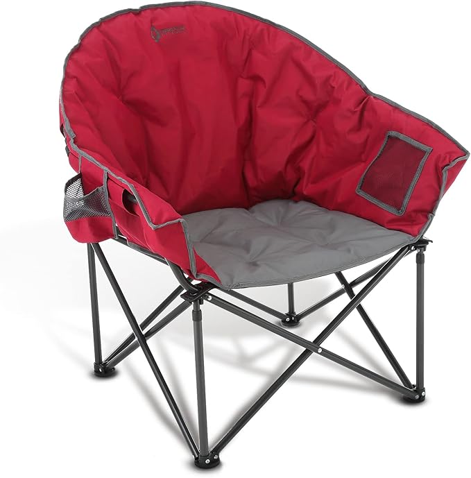 ARROWHEAD OUTDOOR Oversized Heavy-Duty Club Folding Camping Chair with Pocket, Cup Holder, Portable, Padded, Moon, Round, Saucer, Supports 330lbs, Carrying Bag