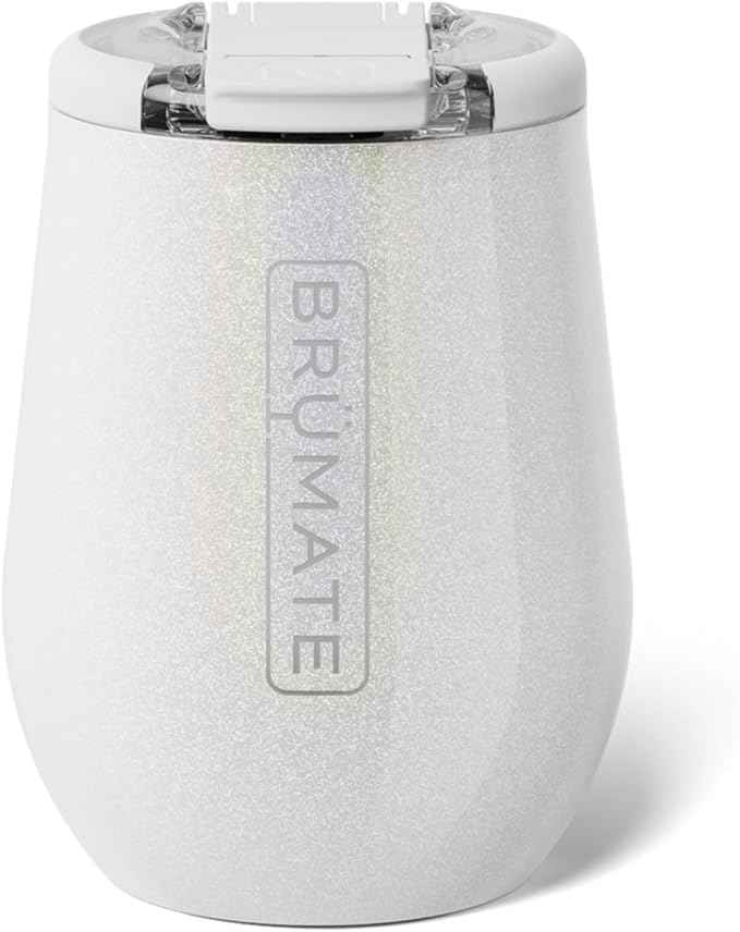 BrüMate Uncork'd 14oz 100% Leakproof Insulated Wine Tumbler | Locking Lid | Insulated Stainless Steel Wine Glass | Perfect For Travel & Outdoors | BPA-Free (Glitter White)