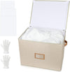 Wedding Dress Storage Box, Wedding Dress Preservation Box with Lid, Foldable Acid-Free Organizer with 1 Pair of Microfiber Gloves and 20 Sheets of Acid-Free Paper (1, Medium)