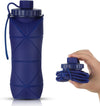 Silicone Collapsible Water Bottles,Lightweight Reusable Leakproof For Traveling Camping Hiking Cycling Sports Outdoor,Foldable Portable Travel Water Bottle 600ML Dark Blue 1Pack.