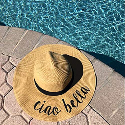 Big Straw Sun Hats for Women Floppy Foldable Roll up Beach Cap Sun Hat UPF 50+ Vacation Honeymoon Embroidered Hat