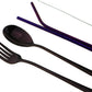 7 Pcs Portable Flatware Set, 304 Stainless Steel Cutlery Set Travel Utensils Set with Fork Spoon Chopsticks Straws for Travel Camping Office School, Dishwasher Safe & Eco-Friendly (Purple)