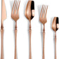 20-Piece Rose Gold Silverware Set for 4,Modern 18/10 Stainless Steel Flatware Set,Unique Rustic Cutlery Utensils Set,Spoon and Fork Set for Home, Restaurant,Mirror Polished,Dishwasher Safe