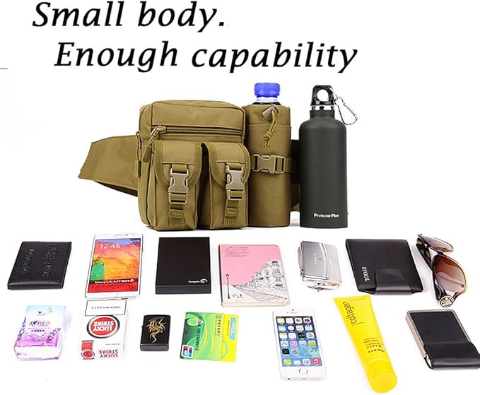 Tactical Waist Pack With Detachable Water Bottle Holder Pocket Fanny Pack & Outdoor Lumbar Bag for Hiking Travelling Climbing Cycling Camping Shopping Hunting Fishing