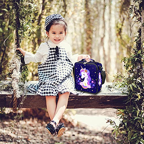 Cute Unicorn Insulated Lunch Bag for Kids Girls Women Kawaii Unicorn Lunch Box Containers Tote with Shoulder Strap Durable Reusable Waterproof for School Work Picnic Thermal Cooler Bag (A02:Cute Unicorn Flower)