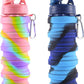 Collapsible Water Bottle for Adults, Boys, Students, Kids, Reusable Silicone Foldable Water Bottles for Travel Camping Hiking Sports,Leak-Proof Portable Sports Water Bottle (Pink & Blue)