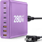 280W USB C Charger Block, 8-Port USB C Charging Station GaN III PD 65W Laptop Charger Adapter Compatible with MacBookPro/Air,DELL,iPad,Portable Charging Station for iPhone,Samsung Galaxy(Purple)