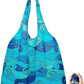 Nanobag Ultra-Lightweight Extra Large Size Tote Bag for Women & Men, Heavy Duty Reusable Grocery Bag, Foldable Travel Shopping Tote, Packable Cloth Bag with Handles, Washable Market Tote (Blue Waves)