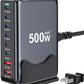 500W USB C Charger Block, 8-Port Fast USB Charging Station Dual PD 100W GaN Ⅲ Pro Charging Station For Multiple Devices, Laptop Charger Adapter Compatible with MacBook, DELL, iPad, iPhone, Samsung etc