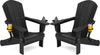 SERWALL HDPE Folding Adirondack Chair with Dual Cup Holder - Composite Adirondack Chair Set of 2- Black