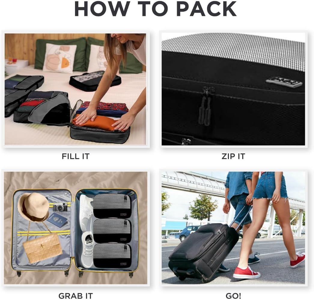 Large Packing Cubes for Travel - 5pc Large Size Travel Packing Cubes for Suitcases - Lightweight Luggage Organizer Bags - Roamly