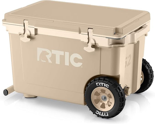 RTIC 52 Quart Ultra-Light Wheeled Hard Cooler Insulated Portable Ice Chest Box for Beach, Drink, Beverage, Camping, Picnic, Fishing, Boat, Barbecue, 30% Lighter Than Rotomolded Coolers