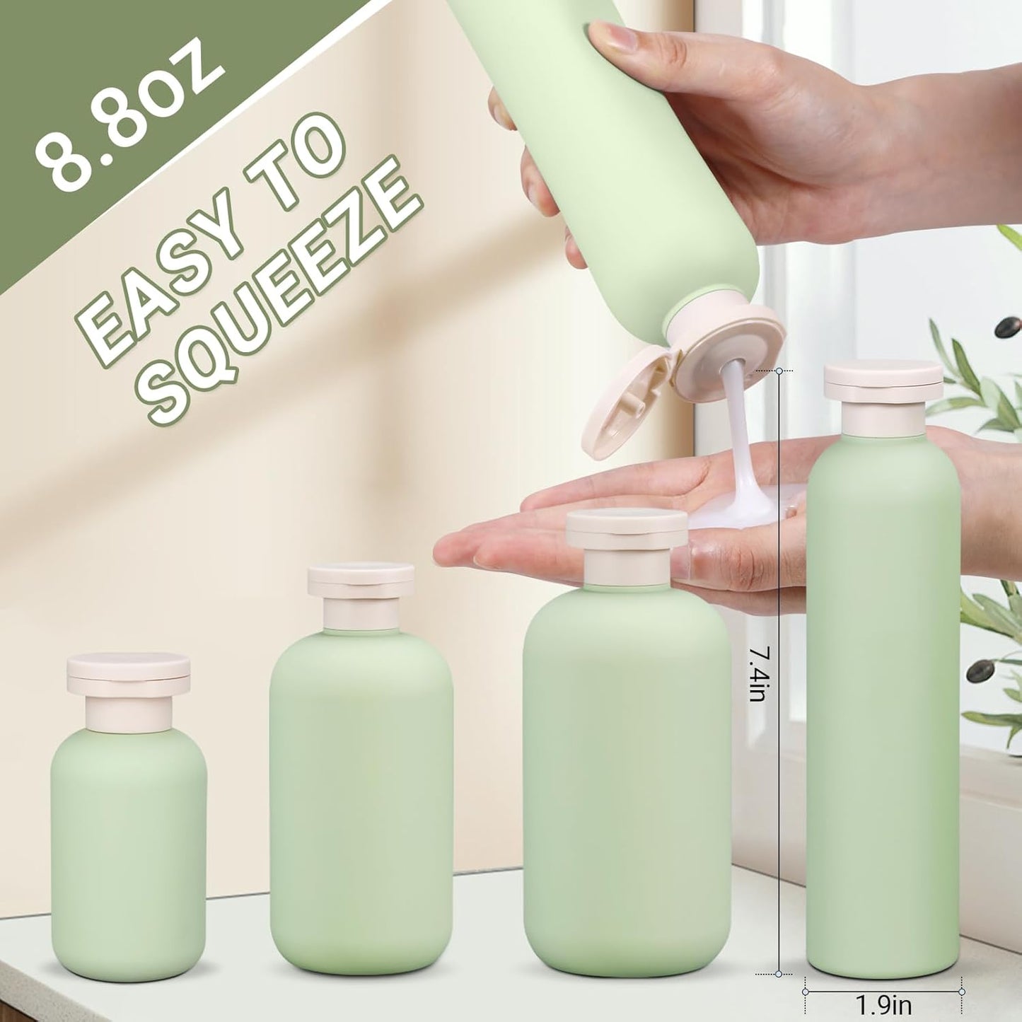 ASEVAT 8.8oz 4Pcs Plastic Refillable Travel Shampoo And Conditioner Bottles With Flip Cap