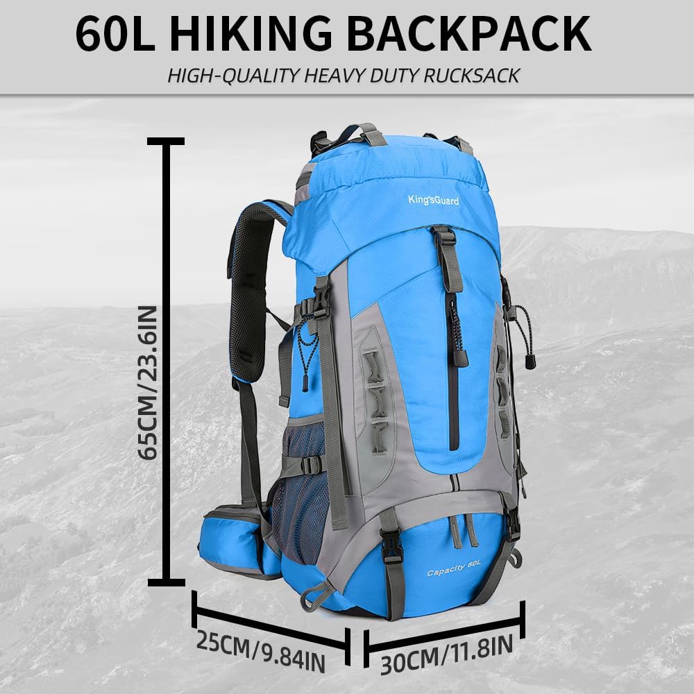 King'sGuard 60L Hiking Backpack Lightweight Camping Backpack with Rain Cover Large Waterproof Packable Outdoor Trekking Travel Backpack for Men Women (Blue) - Roamly