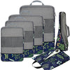 4 Set/6 Set/8 Set Compression Packing Cubes Travel Accessories Expandable Packing Organizers (Half Mesh, 6-Navy Leaf) (6 Count)