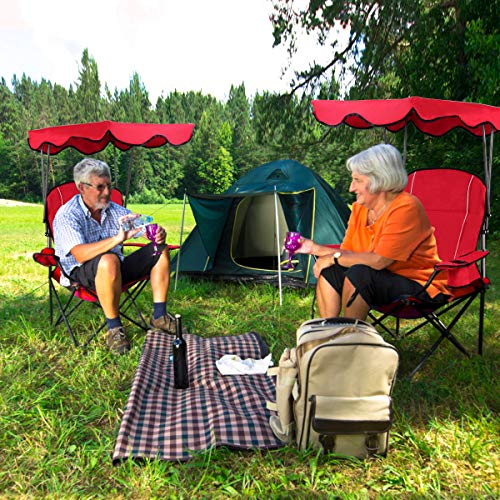 Canopy Chair Portable Folding Beach Pool Chair Lawn Chair with Canopy Two Cup Holders and Carry Bag
