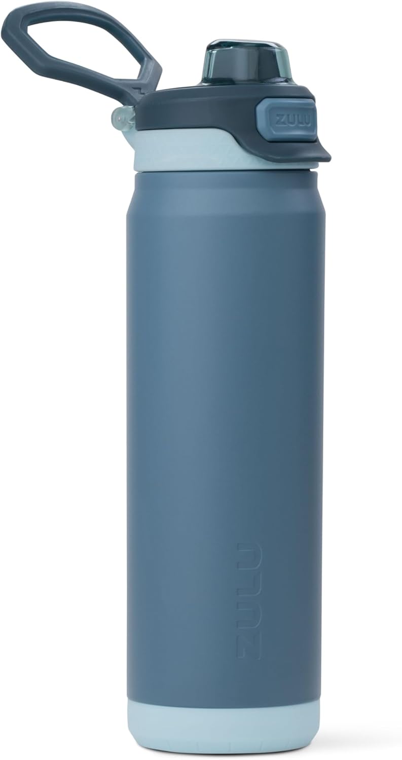 ZULU Powerfill Pro 24oz Stainless Steel Water Bottle with Quick Fill Lid, Triple Walled Vacuum Insulated Metal, Leak Proof Locking Lid, Sip and Chug, Reusable BPA Free, High Tide - Roamly