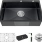 Black Kitchen Sink, Stainless Steel Drop In 33x22x9 Inch Single Bowl Topmount Kitchen Sink Combo-Stainless Grid,Soap Dispenser,Faucet Mat,Drain Strainer Set for Modern Style Kitchen&Bar