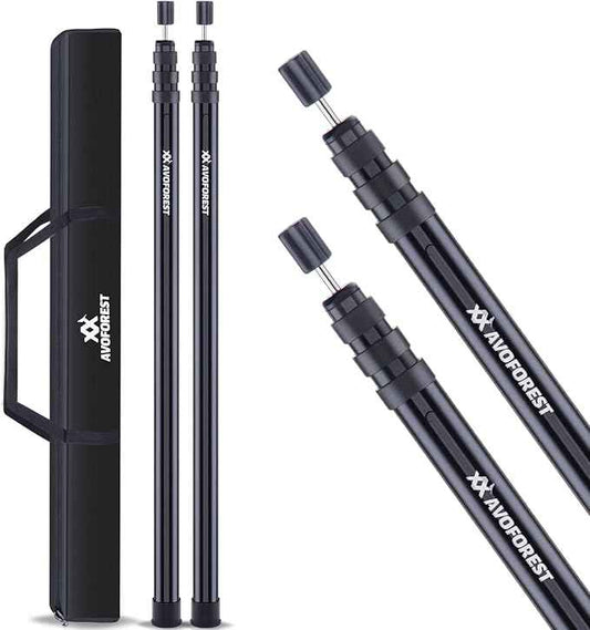 Tarp Poles Heavy Duty Adjustable,AVOFOREST Aviation Aluminum 9.2FT Tent Poles Lengthen and Thicken with Protection Cap Awning Poles Set of 2 for Hiking