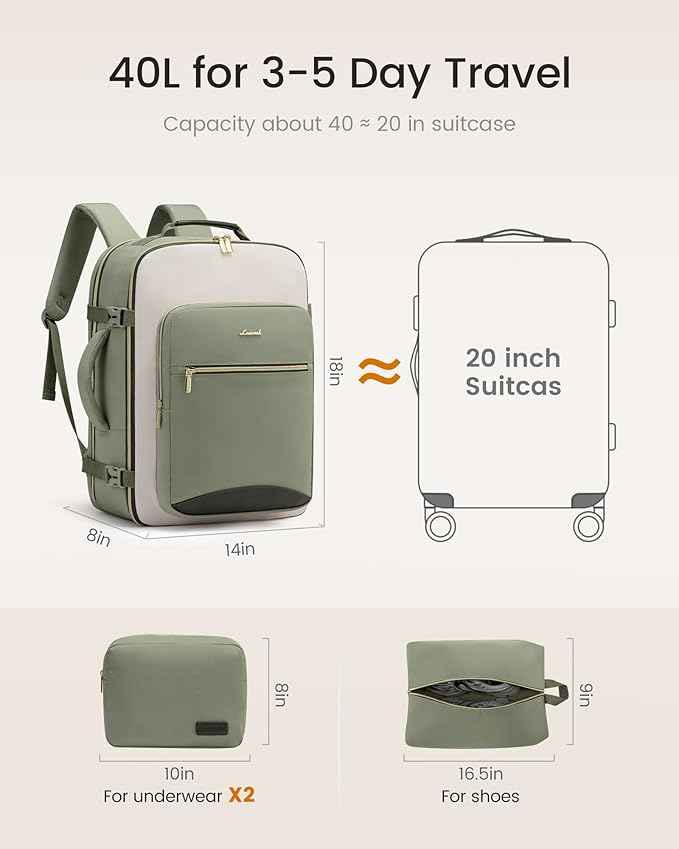 LOVEVOOK 40L Travel Backpack for Women & Men, Airline Approved Carry On Luggage with 3 Packing Cubes, TSA Overnight Bags, Waterproof Personal Item Bag, Weekender Essentials Backpacks fits 17" Laptop