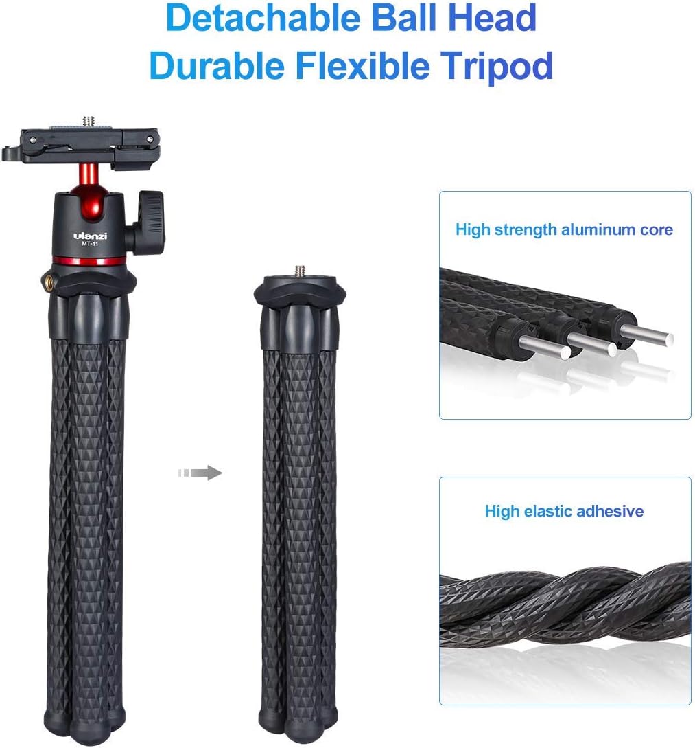ULANZI Camera Tripod, Mini Flexible Stand w Hidden Phone Holder w Cold Shoe Mount, 1/4'' Screw f Magic Arm, Universal f iPhone 16 15 14 Pro Max XS Max X 8 Samsung Canon Nikon Sony DJ Pocket 3 Cameras