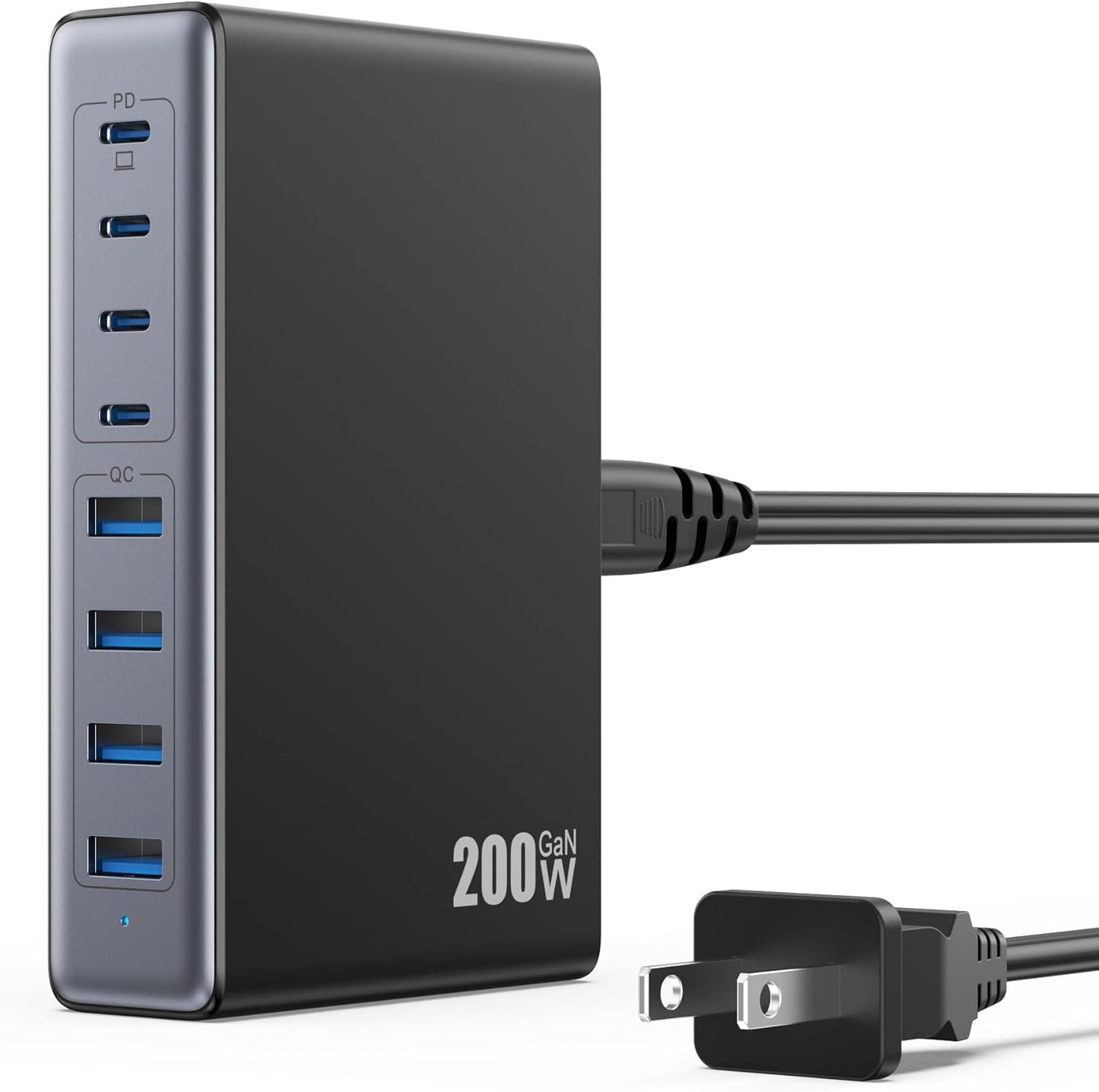 200W USB C Charger Block,GaN IV Charging Station 8 Ports,QC4.0 Fast Charging Station Hub+PD 65W USB C Laptop Charger Adapter Compatible with MacBook Air/Pro,DELL,iPhone 16/15,iPad,Steam Deck-Black - Roamly