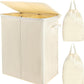 Voova 154L Double Laundry Hamper with Lid and 2 Removable Laundry Bags, Large Collapsible 2 Dividers Dirty Clothes Basket with Handles for Laundry Room, Bedroom, Bathroom, College Dorm, Beige