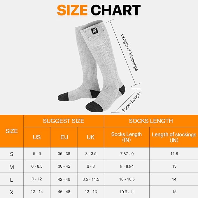 SNOW DEER Heated Socks for Men Women, 7.4V Rechargeable Battery Electric Ski Foot Warmer for Hunting Fishing Camping Hiking Skiing