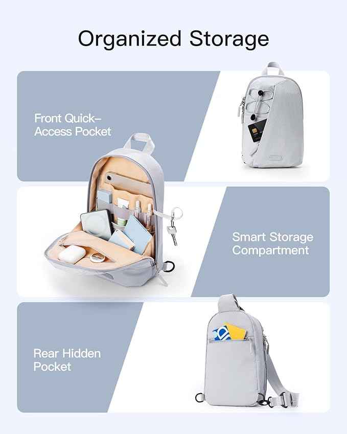 Inateck Sling Bag X-Row with RFID Blocking, Spacious Crossbody Shoulder Chest Everyday Carry Bag with Quick-adjust Strap, Water-resistant Sling Backpack for Men, Women, Travel, Cycling, Hiking, Gray