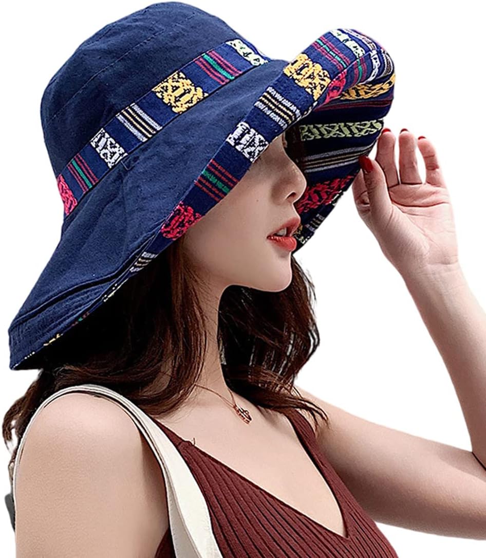 Women Wide Brim Sun Hats Metal Wired Edge Summer UV Protection Beach Fishing Hat for Hiking Garden Travel Chin Strap