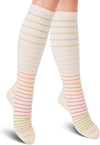 Cotton Compression Socks for Women & Men. 15-20 mmHg Support Knee-High Nude Stripes M/L