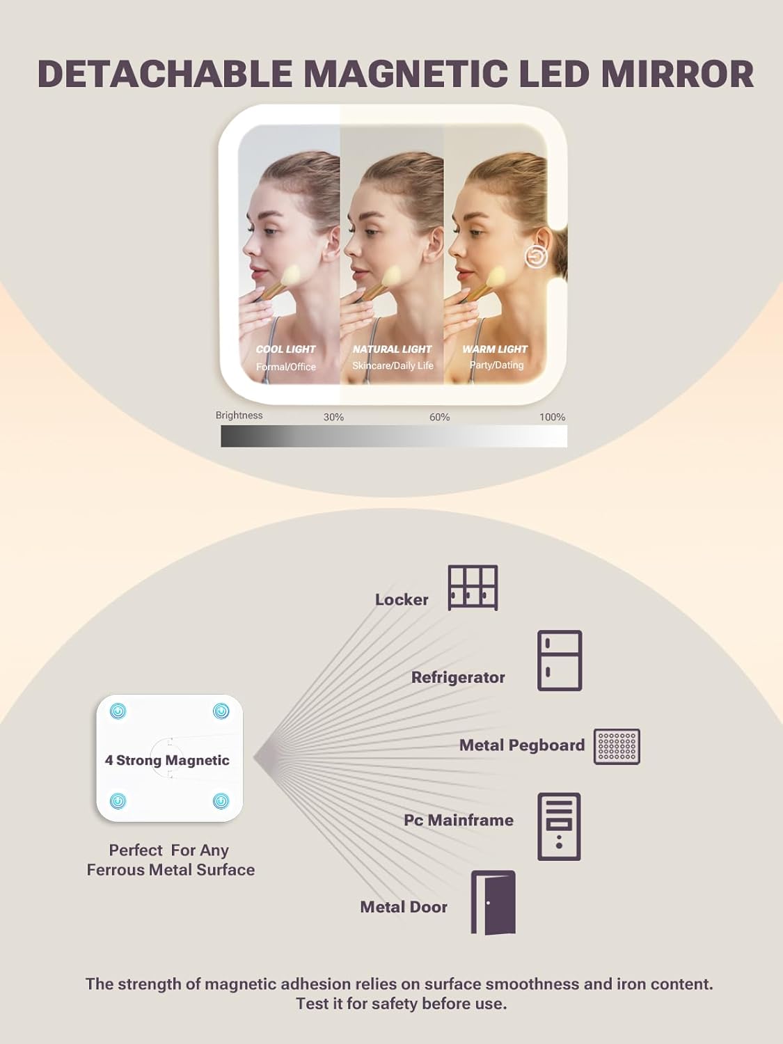 Qislee Makeup Box with A Detachable Lighted Mirror, Waterproof Travel Train Case, Cosmetic Organizer and Makeup Suitcase with Adjustable Dividers, Magnetic LED Mirror(Sparkling Blue)
