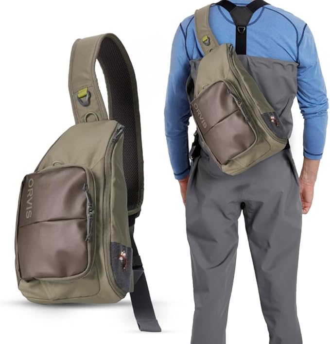 Orvis Mini Sling Pack (26B2) Shoulder Strap Tackle Backpack - Fly Fishing Tool Bag of 100% Recycled ECO CORDURA Fabric With TPU Coating, 5-Liter Capacity and Internal Features, Dusty Olive - One Size
