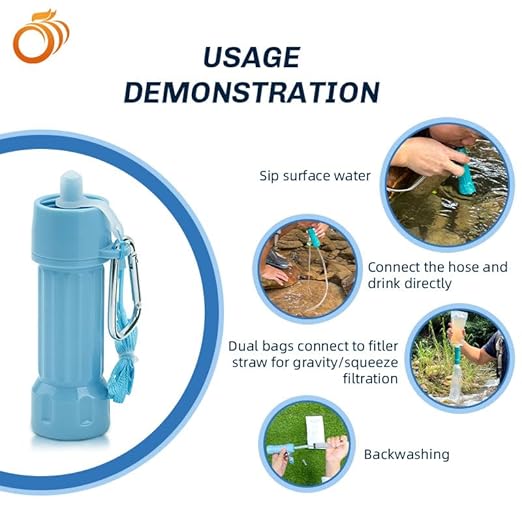 Outdoor Water Filter for Drinking Survival, Portable Water Purifier and Filtration System for Camping, Hiking, Travel, and Emergency Preparedness(Blue)