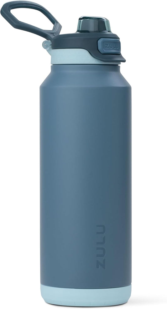 ZULU Powerfill Pro 40oz Stainless Steel Water Bottle with Quick Fill Lid, Triple Walled Vacuum Insulated Metal, Leak Proof Locking Lid, Sip and Chug, Reusable BPA Free, High Tide - Roamly