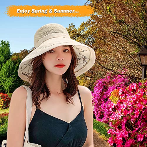 Women Mesh Crown Wide Brim Sun Hats Floppy Summer UV Protection UPF Hat for Beach Hiking Garden Travel Lawn Work Chin Strap