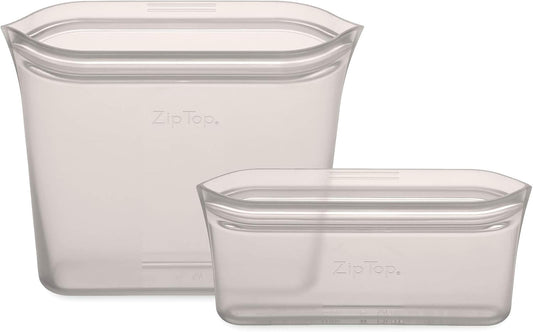 Zip Top Reusable Food Storage Bags | 2 Bag Set [Gray] | Silicone Meal Prep Container | Microwave, Dishwasher and Freezer Safe | Made in the USA