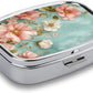 Metal 2 Compartment Pill Organizer Travel Friendly Portable Compact Pill Box Cute Pill Case,for Pocket Wallets Daily Portable Medicine Vitamin Tablet Storage (Flowers)