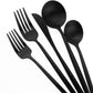 Matte Balck Silverware Set,Gugrida 5-Piece 18/10 Stainless Steel Satin Finish Flatware Set,Kitchen Utensil Set,Tableware Travel Cutlery Set for Camping Office or School Lunch, Dishwasher Safe