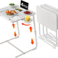 TV Trays Set of 4 - Folding TV Tray Adjustable Dinner Trays for Eating On Couch Wooden Tables Mate Stand Foldable White Desk with Cup Holder Portable