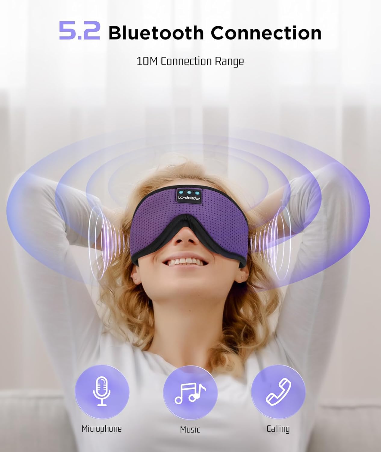 LC-dolida Sleep Headphones, Sleep Mask Bluetooth Wireless Music Eye Mask, Sleeping Headphones for Side Sleepers Sleep Mask with Bluetooth Headphones Ultra-Thin Stereo Speakers Perfect for Sleeping