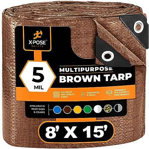 Multipurpose Protective Cover Brown Poly Tarp 8' x 15' (120 Sq Ft)