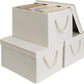 StorageWorks Storage Bins with Lids, Decorative Storage Boxes with Lid and Soft Rope Handles, Foldable Storage Baskets for Closet, Shelves, Stackable, 3-Pack, Ivory and White, Jumbo