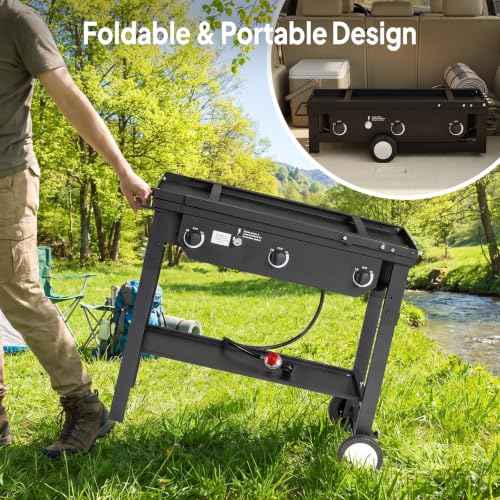 3 Burner Outdoor Propane Gas Stove with Foldable Side Table & Ignition